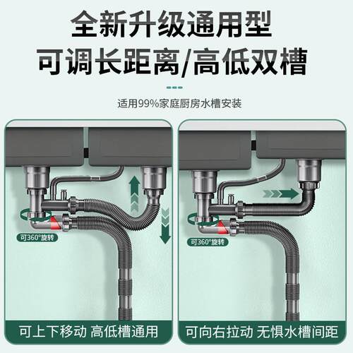 厨房洗碗池下水器全套装侧排防虫防返臭高低水槽通用排水管下水器
