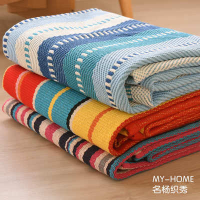多彩床垫90x150cm卧室边地地出租屋编织客厅沙发茶几垫条纹垫棉线
