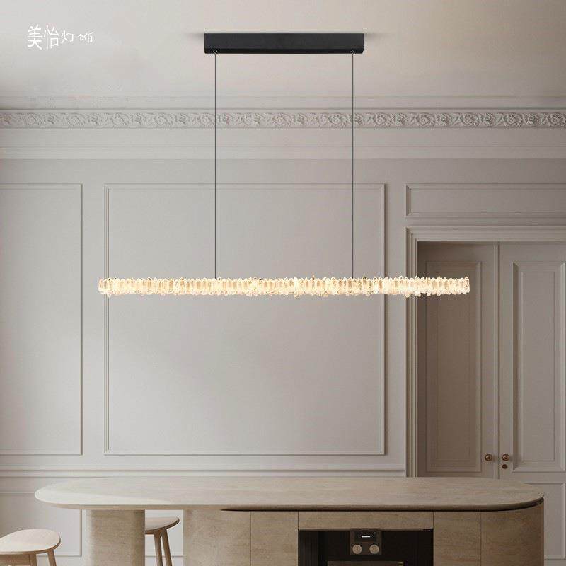 餐厅吊灯高端轻奢天然水晶现代简约意式极简法式一字长条吧台灯