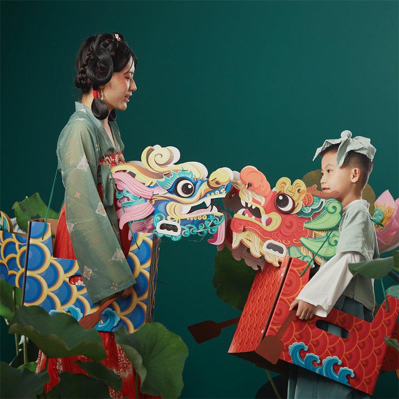 端午节龙舟儿童手工diy国潮舞动龙舟幼儿园龙船舞龙头制作材料包