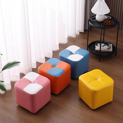 适用客厅小凳子创意皮凳子时尚沙发凳茶几凳实木矮凳家用小板凳方