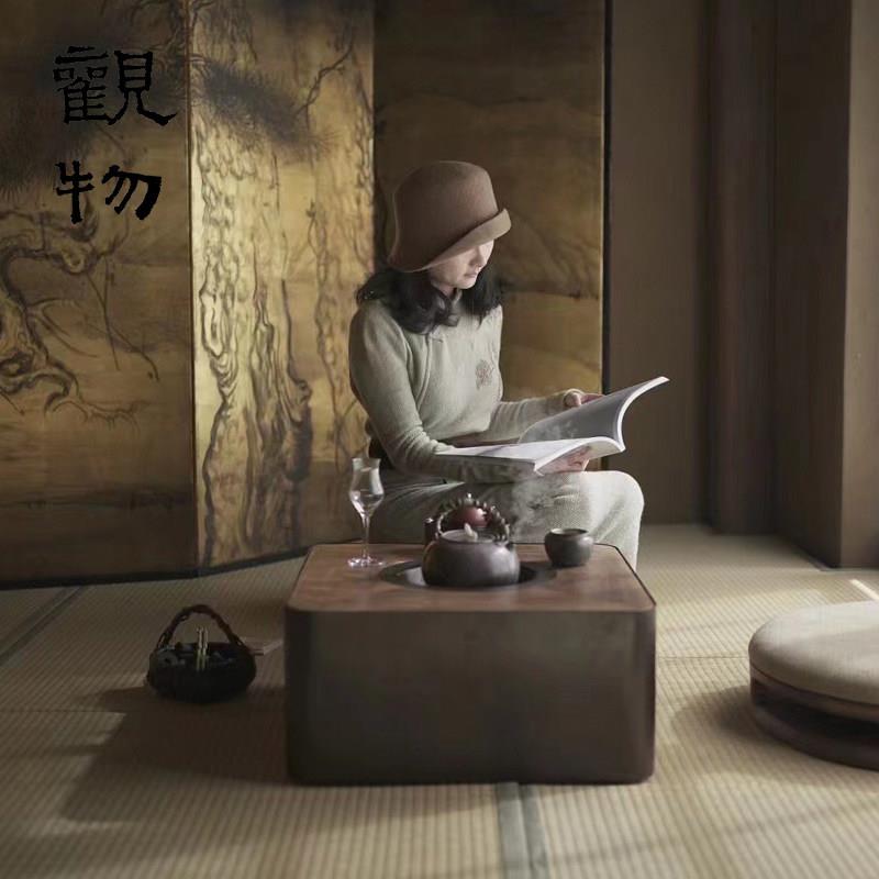 观物暖方 带电陶炉 炭火两用煮茶炉桌紫铜黑胡桃木炭方围炉煮茶