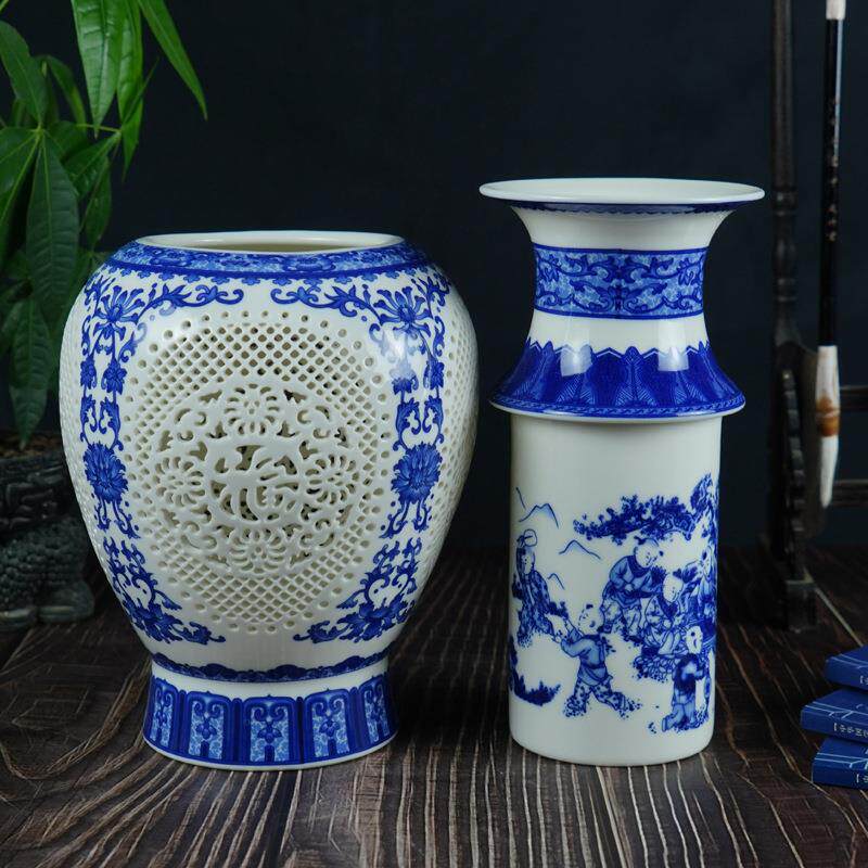 景德镇粉彩镂空花瓶中式陶瓷家居客厅装饰摆件转心瓶工艺品