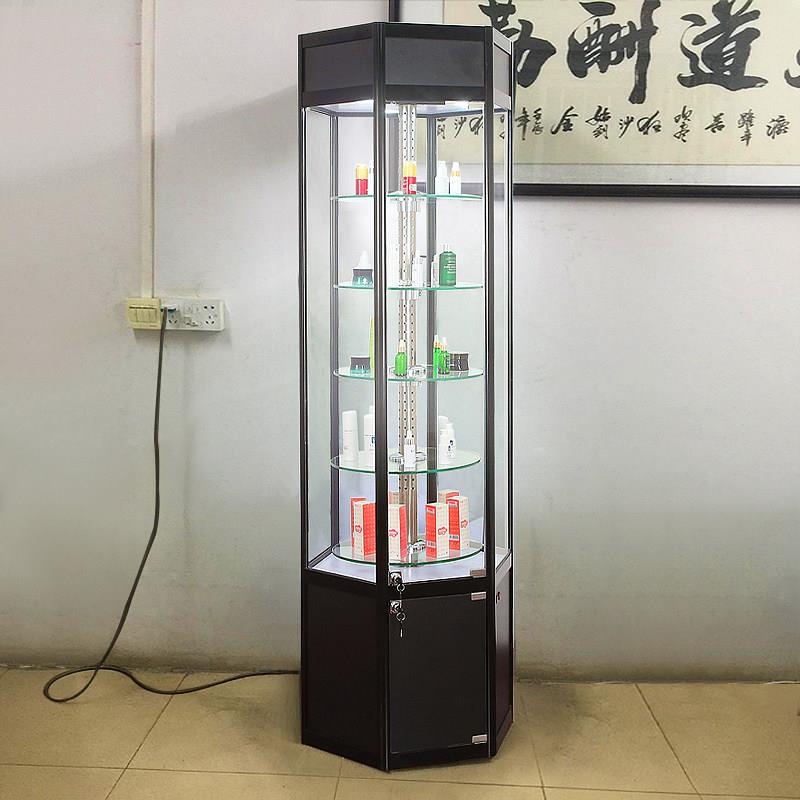 直播旋转柜圆形展示柜玻璃边柜展示架珠宝礼品产品展柜墙角展示柜
