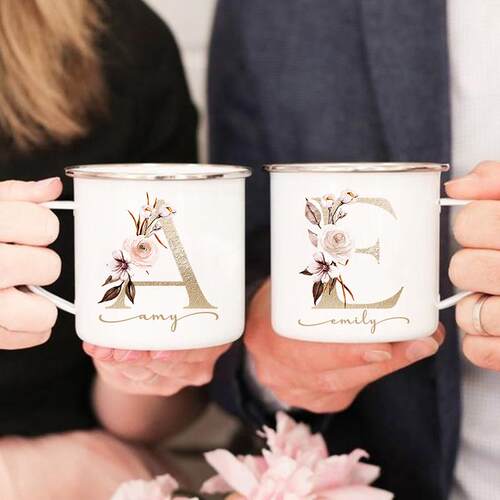 Personalized Mug Floral Initial with Name Cup Custom NameTea