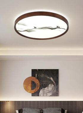 新中式木卧室灯dDSE吸顶灯圆形胡桃木实色简约le房间8客厅书房灯1