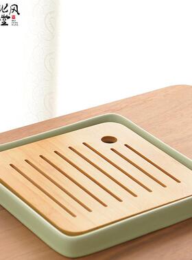 A6L制F75796S9汝窑陶瓷简蓄水茶盘正方形用茶约海干泡小号竹茶家