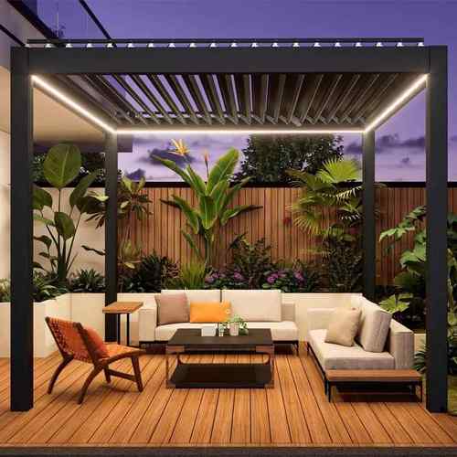 户外庭院翻板简约凉亭新中式免搭铝合金防水遮阳百叶棚手动轻型款