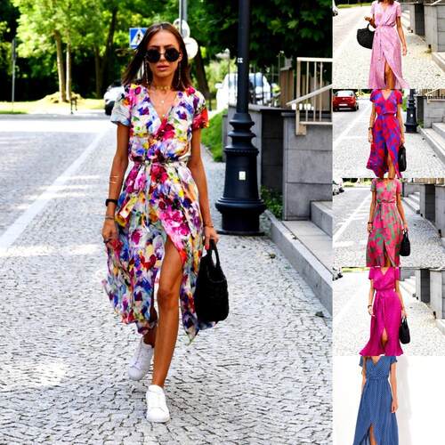 Printed dress collar with slit, medium to long styles,