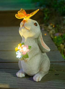 创意彷真兔子提篮树脂工艺品小院别墅太阳能摆件民宿花园装饰庭院