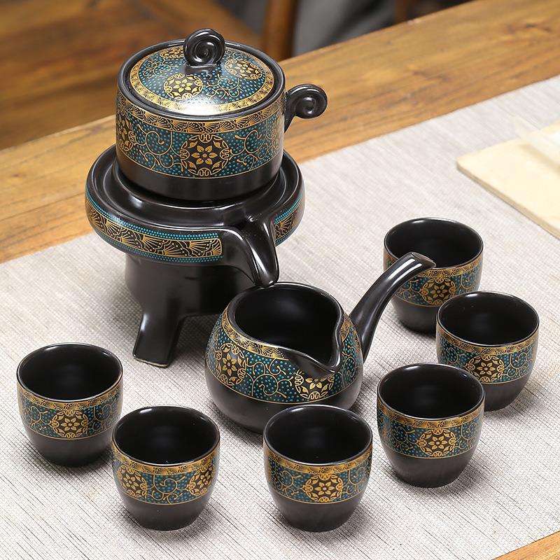 懒人功夫茶具自动套装时来运转石磨暗香鎏金泡茶器陶瓷会销礼品