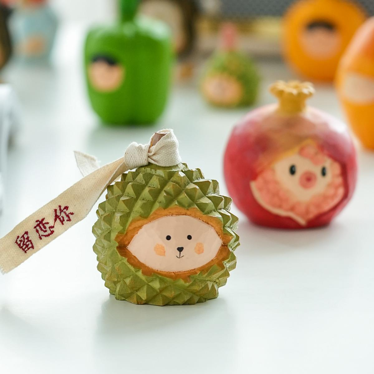 木雕榴莲小摆件木质石榴可爱实木木头水果治愈系礼物桌面装饰摆设