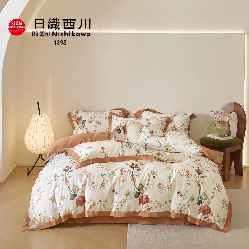 田园风花卉床单被套四件套天丝棉新婚床上用品粉色印花高级感裸睡