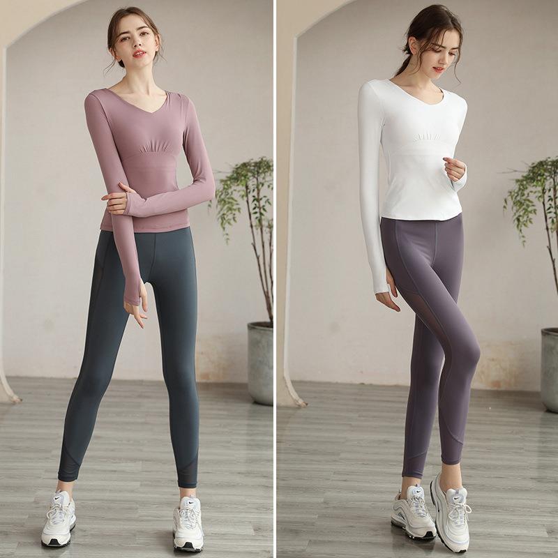Yoga clothes with chest pads for women long-sleeved suits