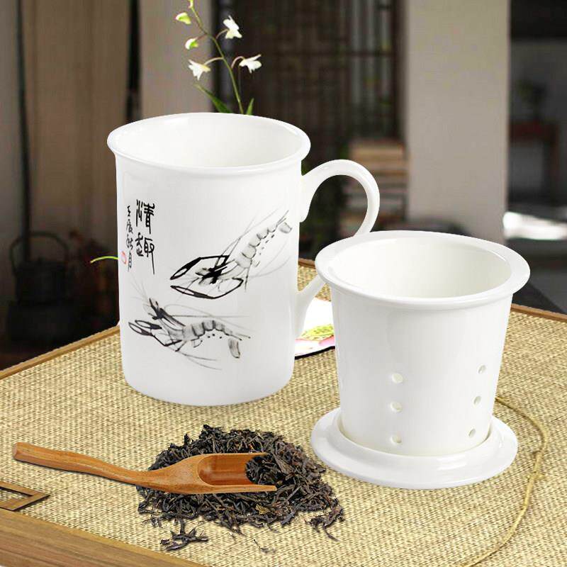 创意骨瓷茶漏杯滤网杯茶杯带盖子带漏陶瓷杯子喝茶沏茶茶具杯大容