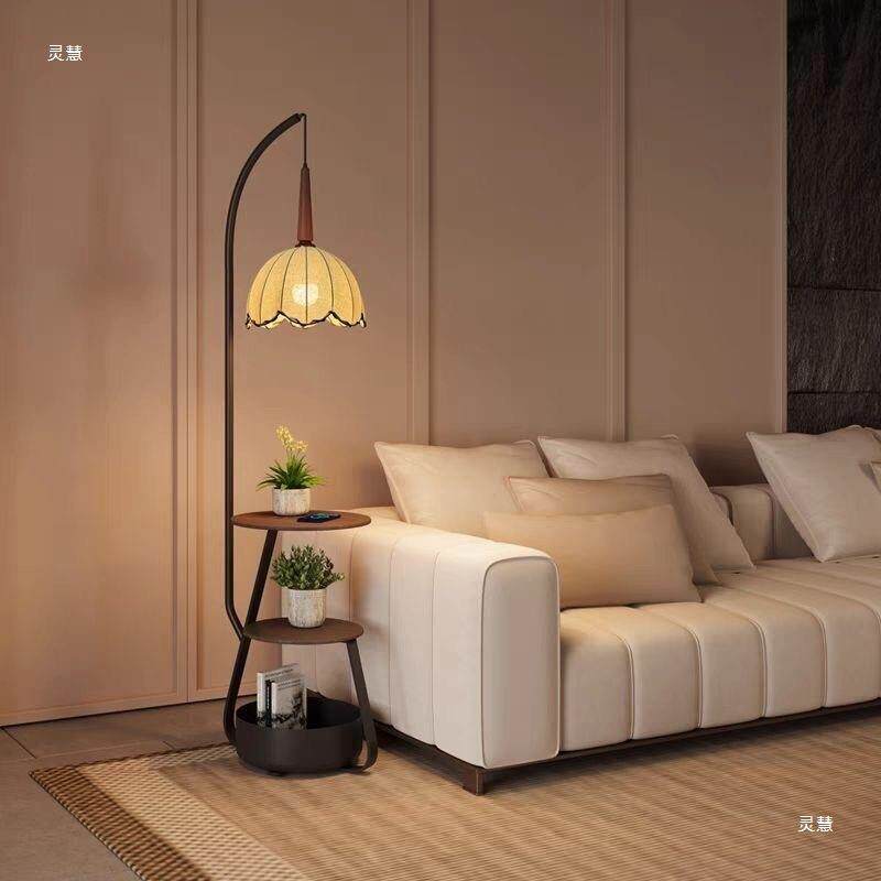 落地灯客厅沙发边几中古法式美式复古床头置物架一体卧室立式台灯