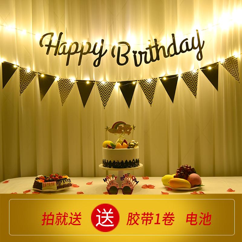 宝宝周岁儿童生日派对装饰用品场景布置套餐铝膜气球字母彩灯拉旗