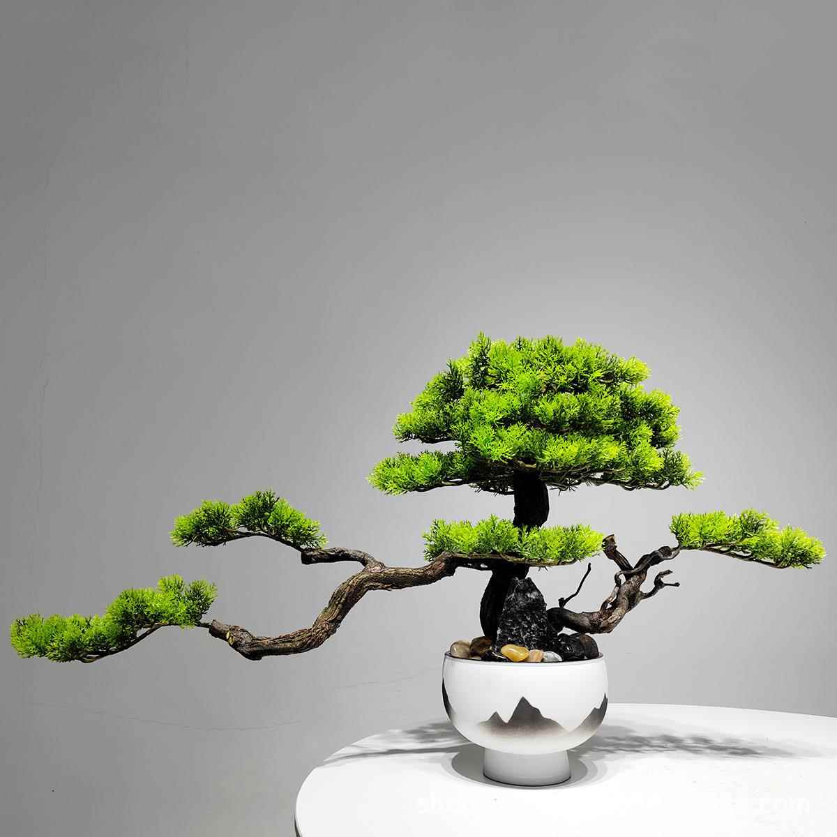仿真迎客松盆栽绿植假树软装新中式客厅摆件办公室酒店盆景装饰品