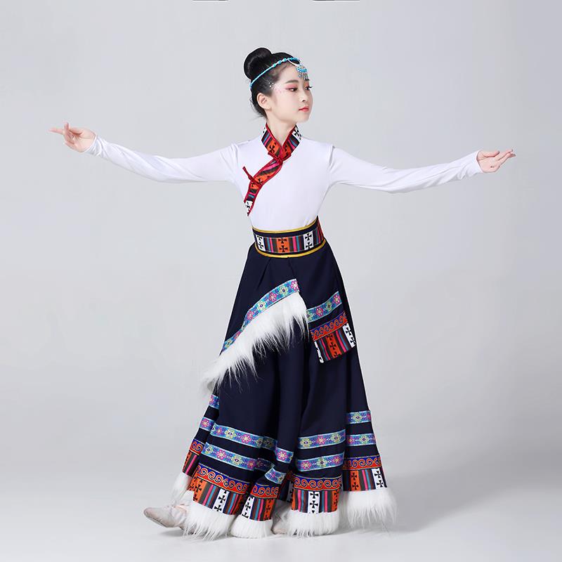 高档儿童藏族舞蹈仁演出服练习裙藏试族次拉女童藏吉祥热巴鼓索舞