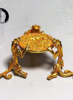 古玩收藏纯铜镀金螭龙烛台精美摆件黄铜鎏金盖置杯托底款大唐贞观