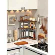 厨房转角置物架木质三角家用台面调味料调料品分层90度L型收纳架