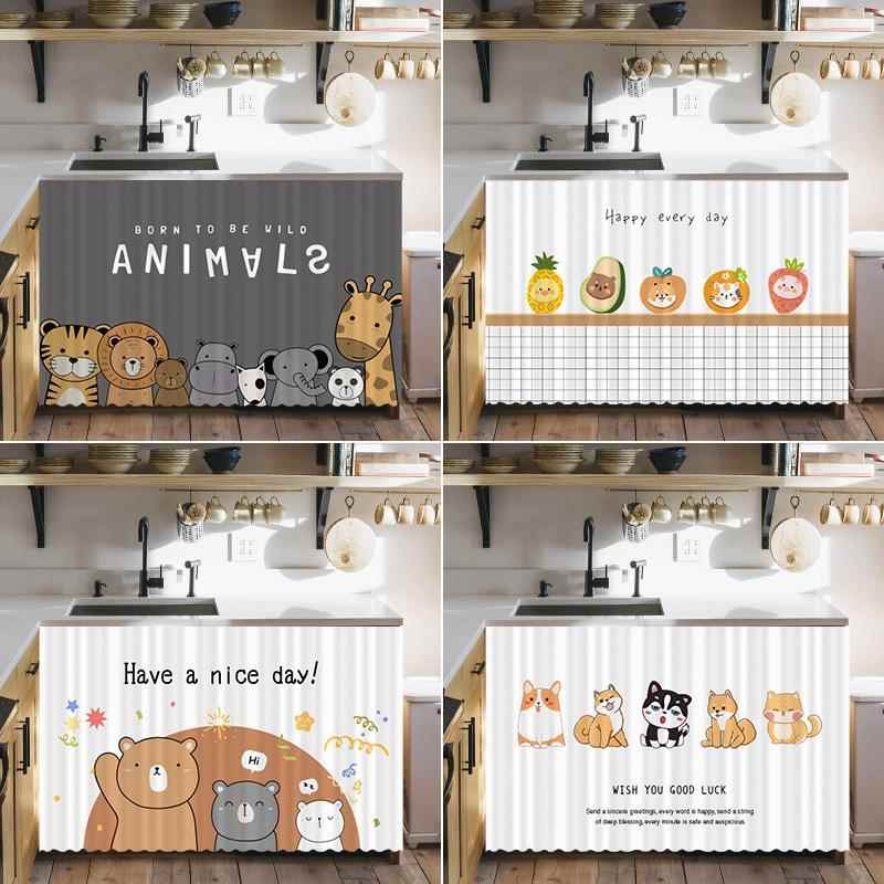 橱柜杂物遮挡帘置物架柜子吧台装饰拉帘子滑轨厨房碗柜柜门遮丑布