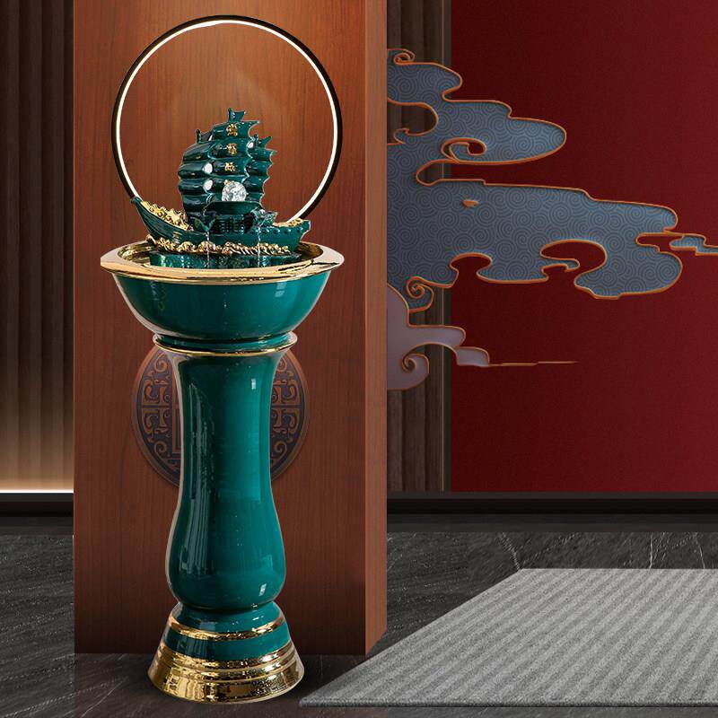 陶瓷喷泉循环流水雾化加湿器水景招财风水轮欧式客厅玄关落地摆件