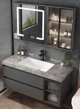 轻奢岩板无一体浴手室柜组合缝智能现代简约洗池生洗脸镜F975J89J