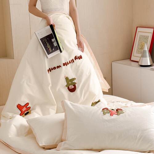 精夏季清爽40s亲肤洗全棉水四件套简JYA约致被刺绣纯棉罩枕套三件