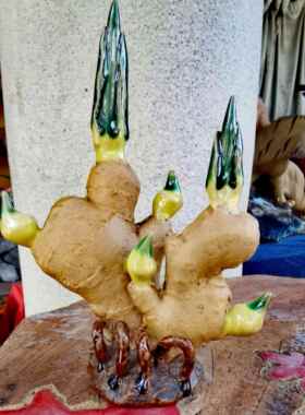 高档石陶瓷湾公仔生姜《稳坐江山》工艺家礼品摆饰居客厅酒柜办公