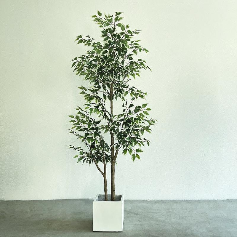 仿真绿植造景组合白边榕树盆栽楼梯下景观空间布置商场橱窗装饰