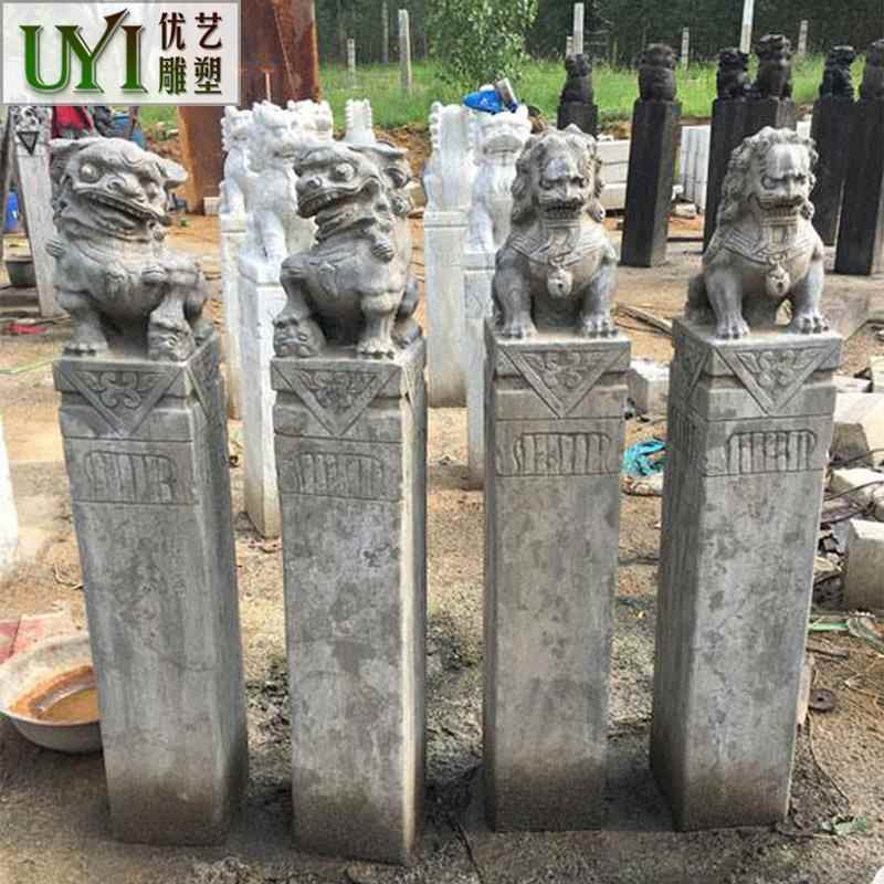 天然石雕狮子拴马桩 青石仿古庭院酒店园林拴马住石雕摆件