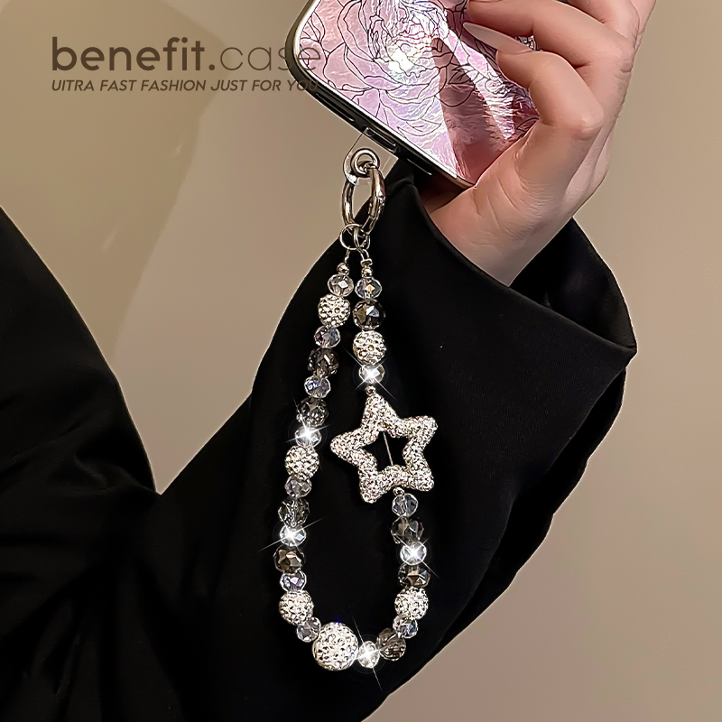 精品benefit创意手机壳挂件链条吊坠ins风仙女风水晶韩风少女手链