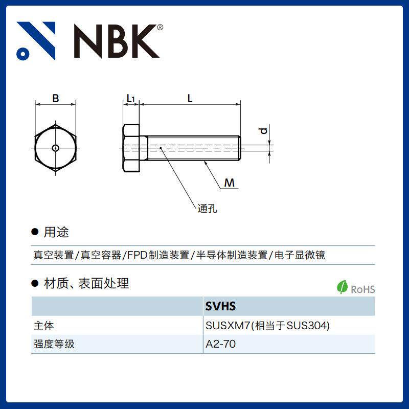 NBKS152VHS通机孔真型六角螺栓SUS304械零件紧固件空螺丝紧固件