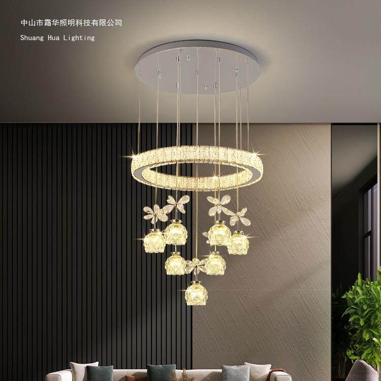 餐厅吊灯现代简约家用三头餐桌饭厅灯创意个性轻奢圆圈水晶客厅灯