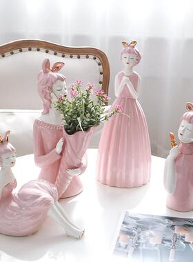 服装店轻奢家居现代客厅卧室装饰品展示柜摆设电视柜陶瓷女孩摆件