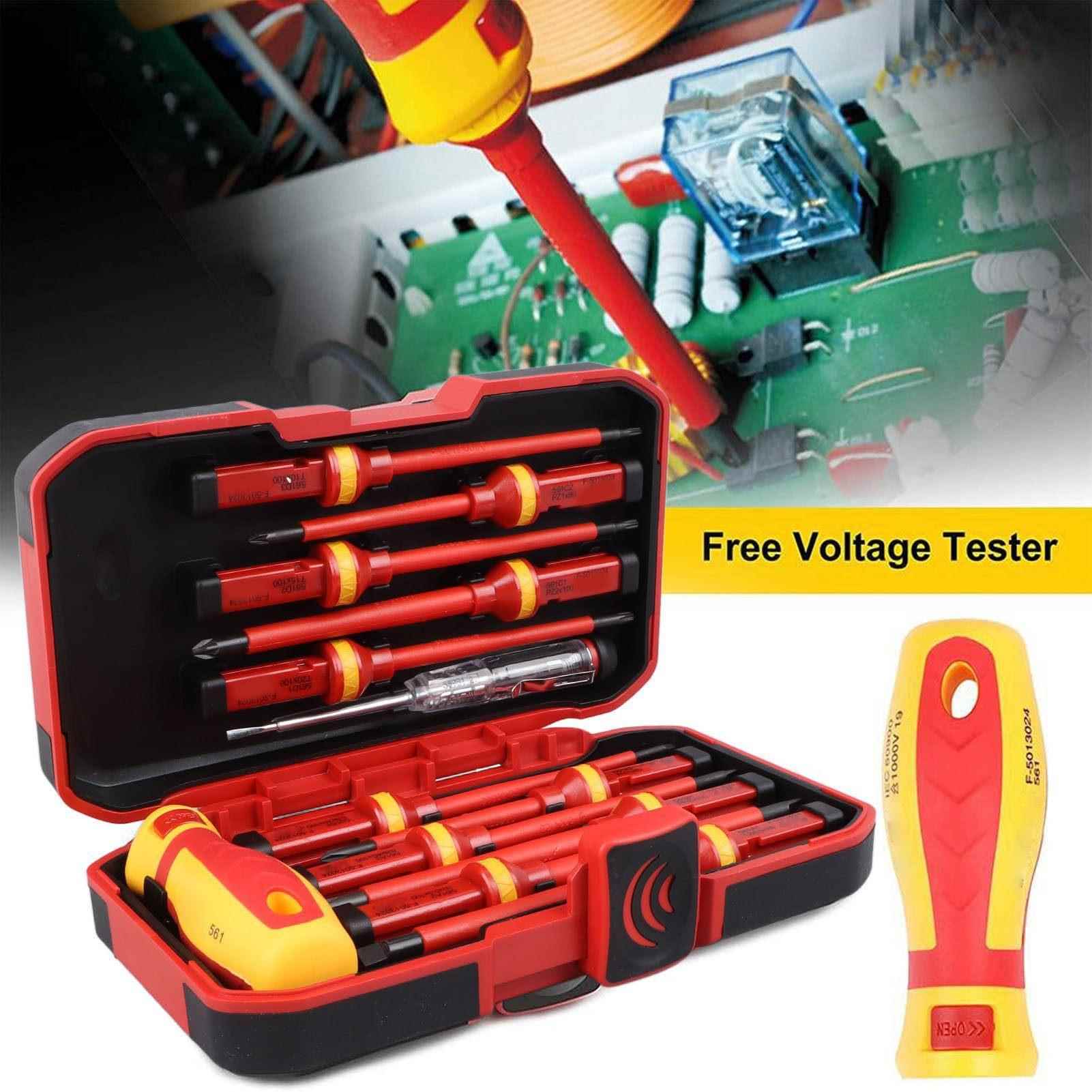 跨境爆款13件套VDE绝缘螺丝批组套 铬钒钢电工螺丝批绝缘塑柄螺丝