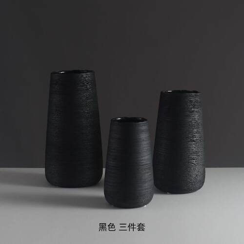 高档现简厅约陶瓷花瓶客黑代白灰干花器风北欧餐桌家居装饰品书房