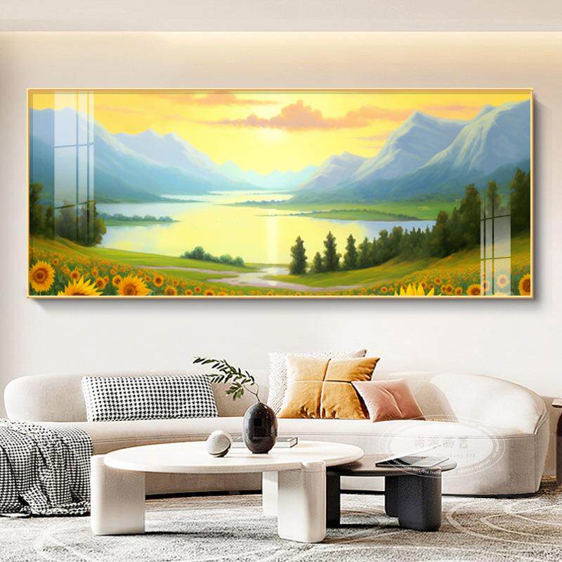 向日000方葵装饰画厅新沙发背客景墙挂画日出东油画2024年款风景