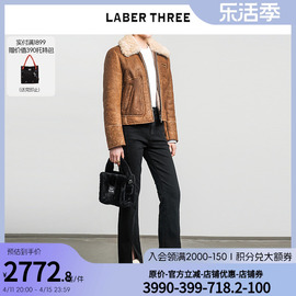 laberthree春秋冬季翻领皮毛一体，短款外套机车风夹克上衣时尚