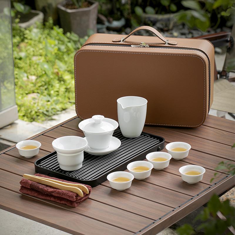 德化白瓷功夫旅行茶具茶盘储水排水式套装陶瓷泡茶碗茶杯茶B&
