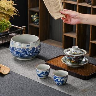 复古老陶泥茶洗大号家用水盂茶渣缸建水洗笔洗功夫茶道茶具配件