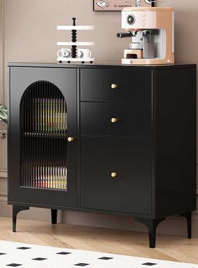 岩板餐边柜多功能茶水柜客厅复古风黑色靠墙收纳柜简约现代储物柜