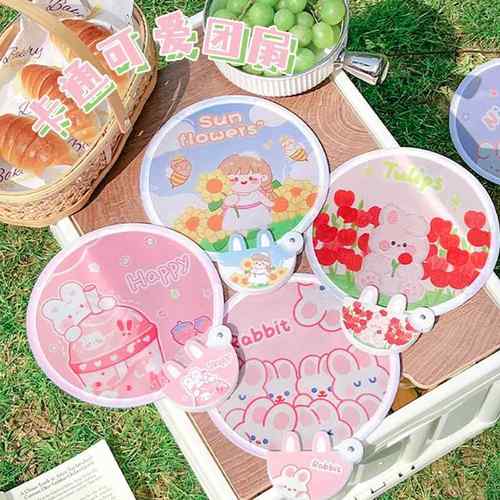 折叠团扇卡通可爱迷你涤纶布面随身便携迷你节日飞盘折叠扇