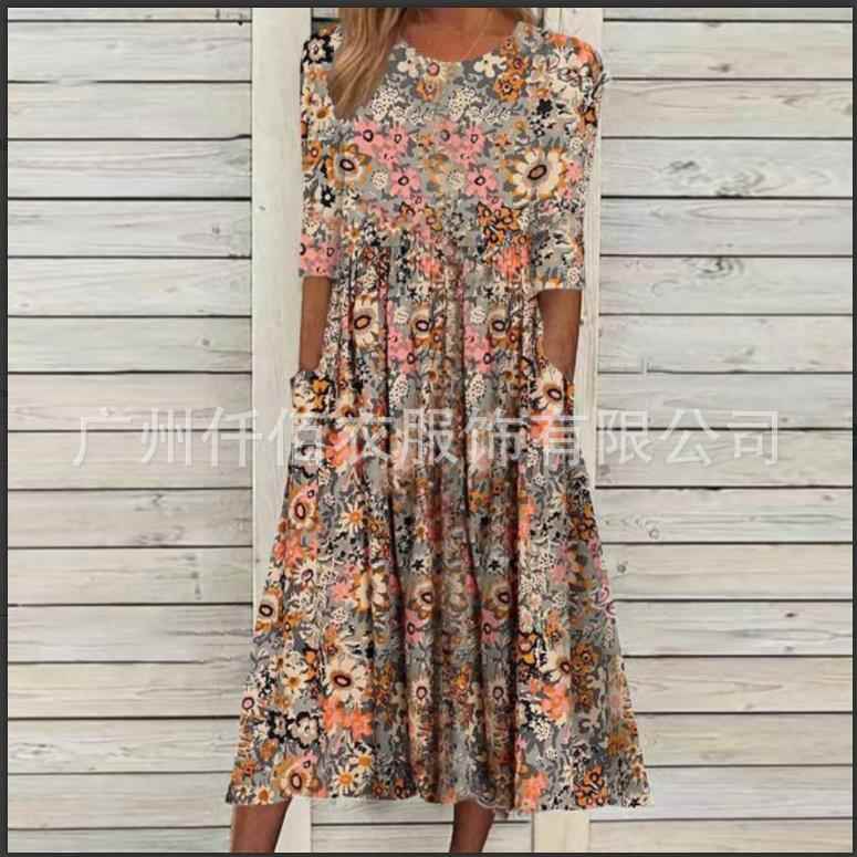 Women's round neck pullover loose casual dress