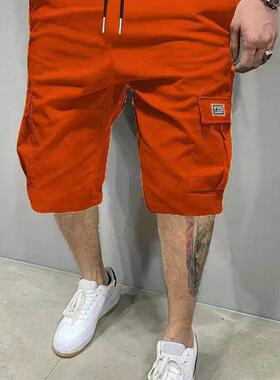 Mens Shorts Casual Beach Set Summer Cargo Solid-Color