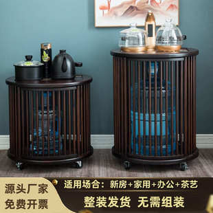 移动茶水柜圆形茶车家用小茶台边柜阳台茶吧几烧水壶一体煮泡茶几
