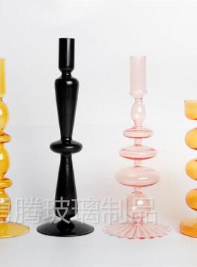 供应 现代简约创意玻璃烛台 欧式复古高脚玻璃烛台摆件婚庆道具