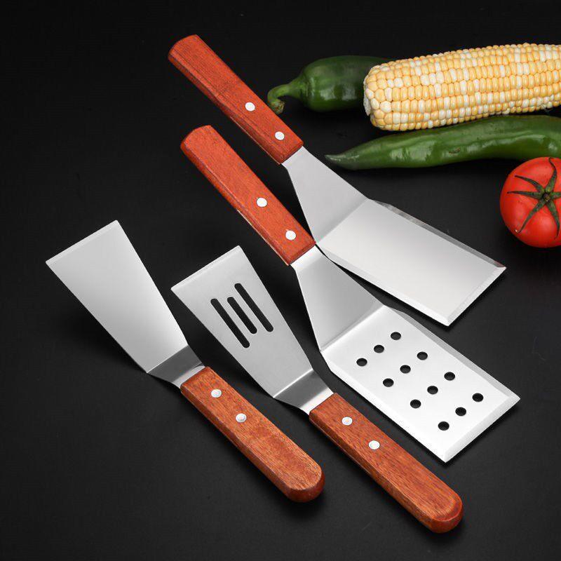 不锈钢铲刀木柄斜口铲铁板烧铲料理铲烧烤铲手抓饼煎饼果子工具