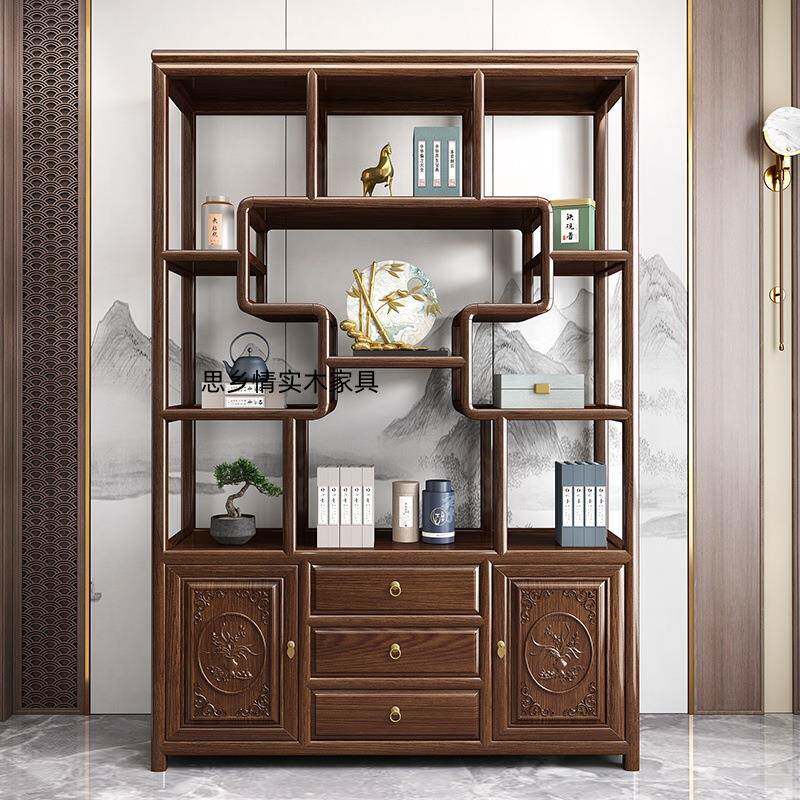 新中式南榆木博古架现代简约置物架展示实木书柜多宝阁隔断屏风